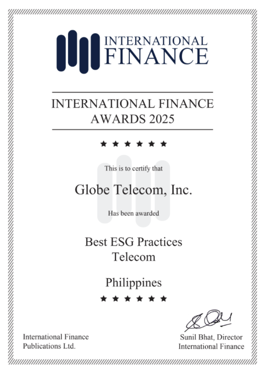 Globe bags Best ESG Practices in Telco (PH) at 2025 International Finance Awards